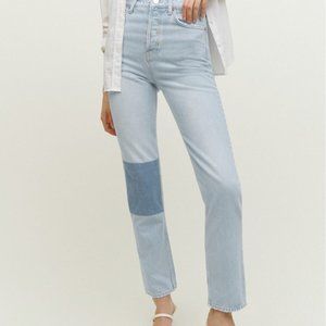 NWOT Reformation Cynthia Patch High Rise Straight Jeans